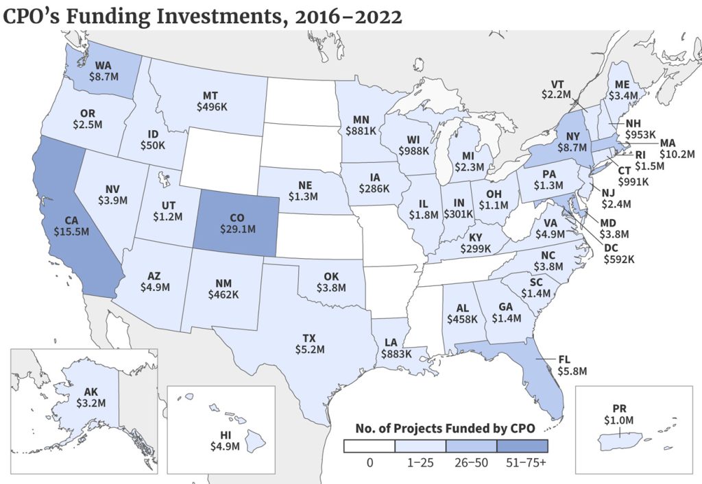 Map of CPO's Funding Investments, 2016-2022